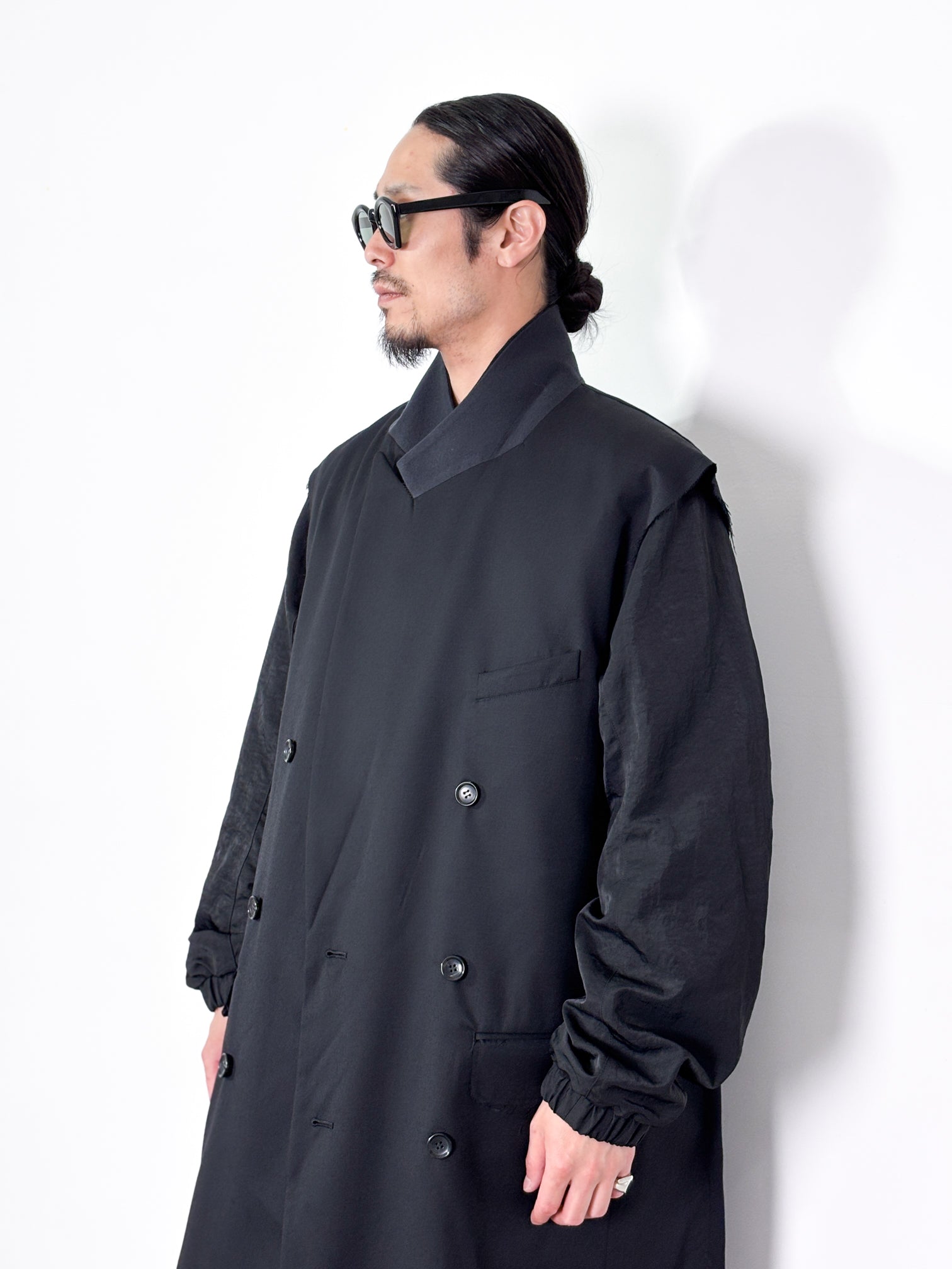 Sulvam / GABARDINE LAYERED COAT (BLACK)