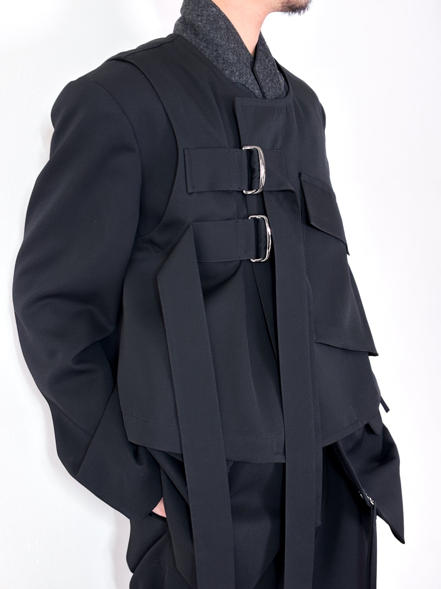 UJOH ビッグポケットベスト　ジレ UJOH / BIG POCKET W BELTED VEST (BLACK)