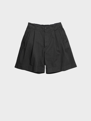 VOAAOV / TWILL TUCK WIDE SHORT PANTS (BLACK)