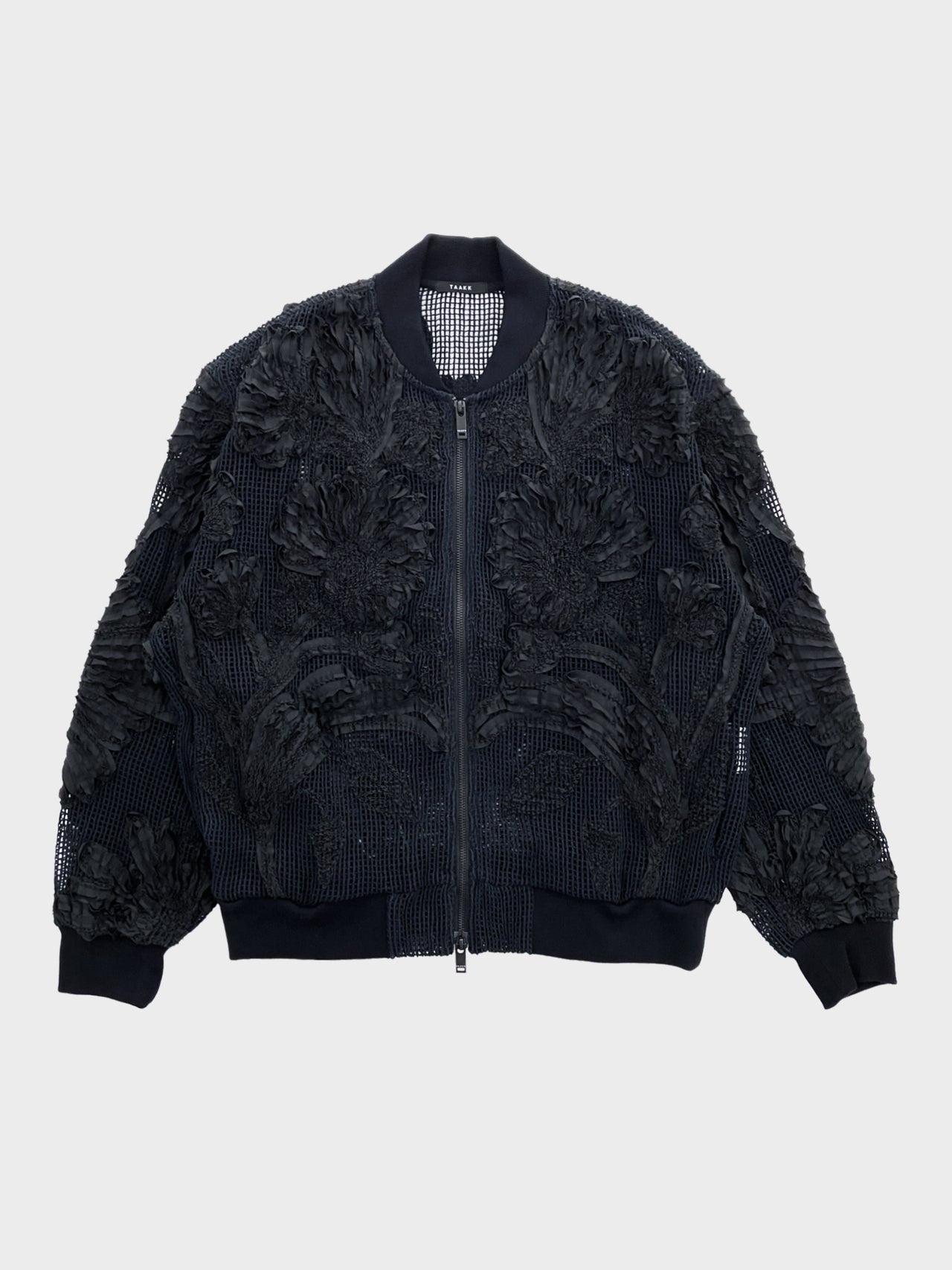 TAAKK / MESH EMBROIDERY ZIP BLOUSON (BLACK)