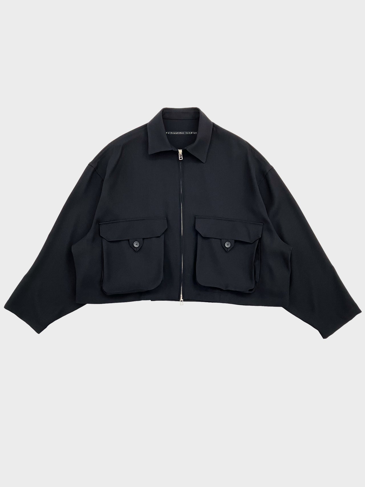 my beautiful landlet / 2WAY DOUBLE CLOTH ZIP UP BLOUSON (BLACK)