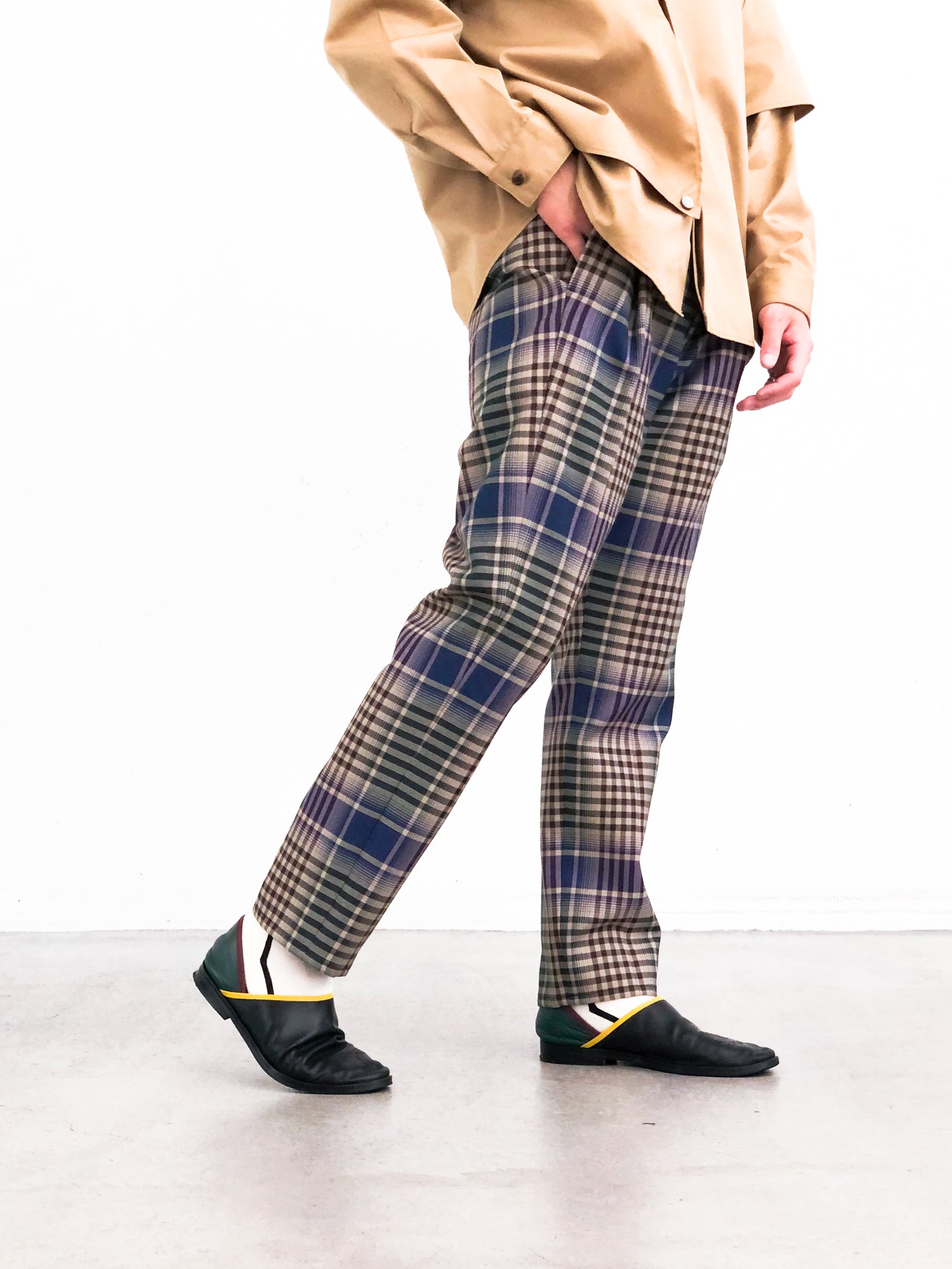 50%OFF】JieDa / CHECK TUCK SLACKS (BEIGE)