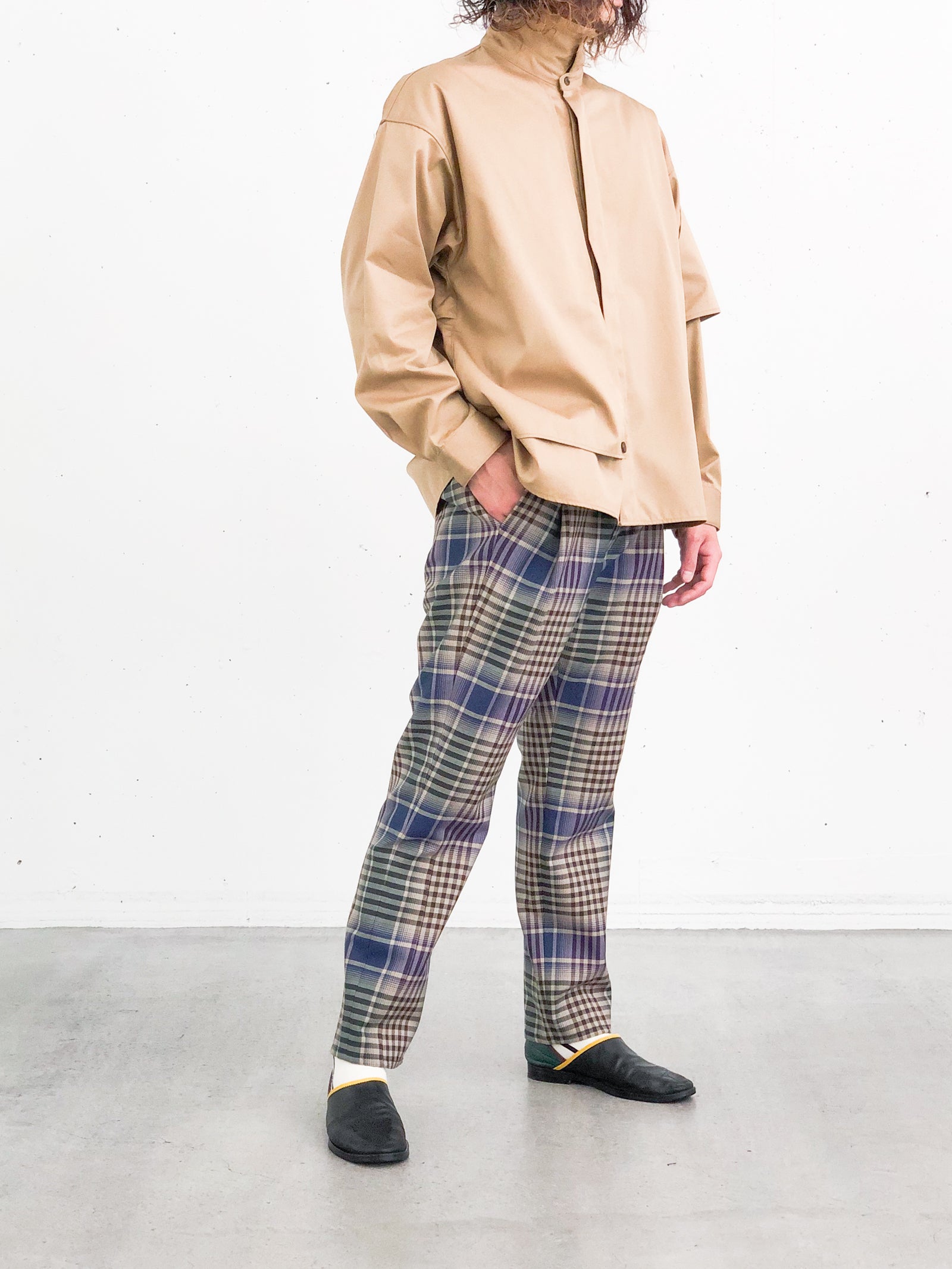 50%OFF】JieDa / CHECK TUCK SLACKS (BEIGE)